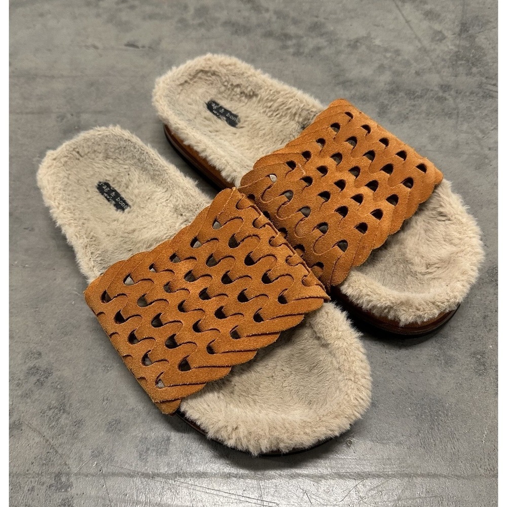 RAG & BONE Suede Bailey Faux Shearling Lined Slippers Slides